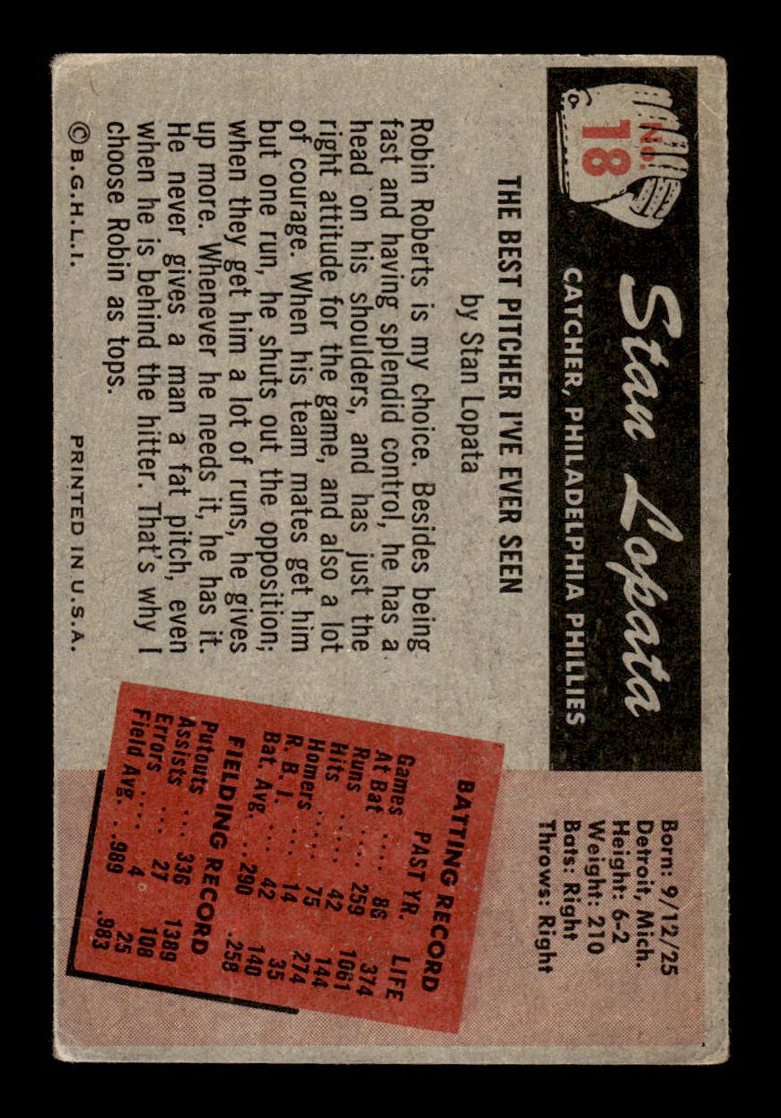 1955 Bowman #18 Stan Lopata Philadelphia Phillies G/VG 55B10007054