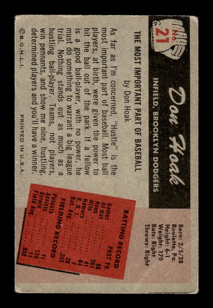 1955 Bowman #21 Don Hoak Brooklyn Dodgers G/VG 55B10007057