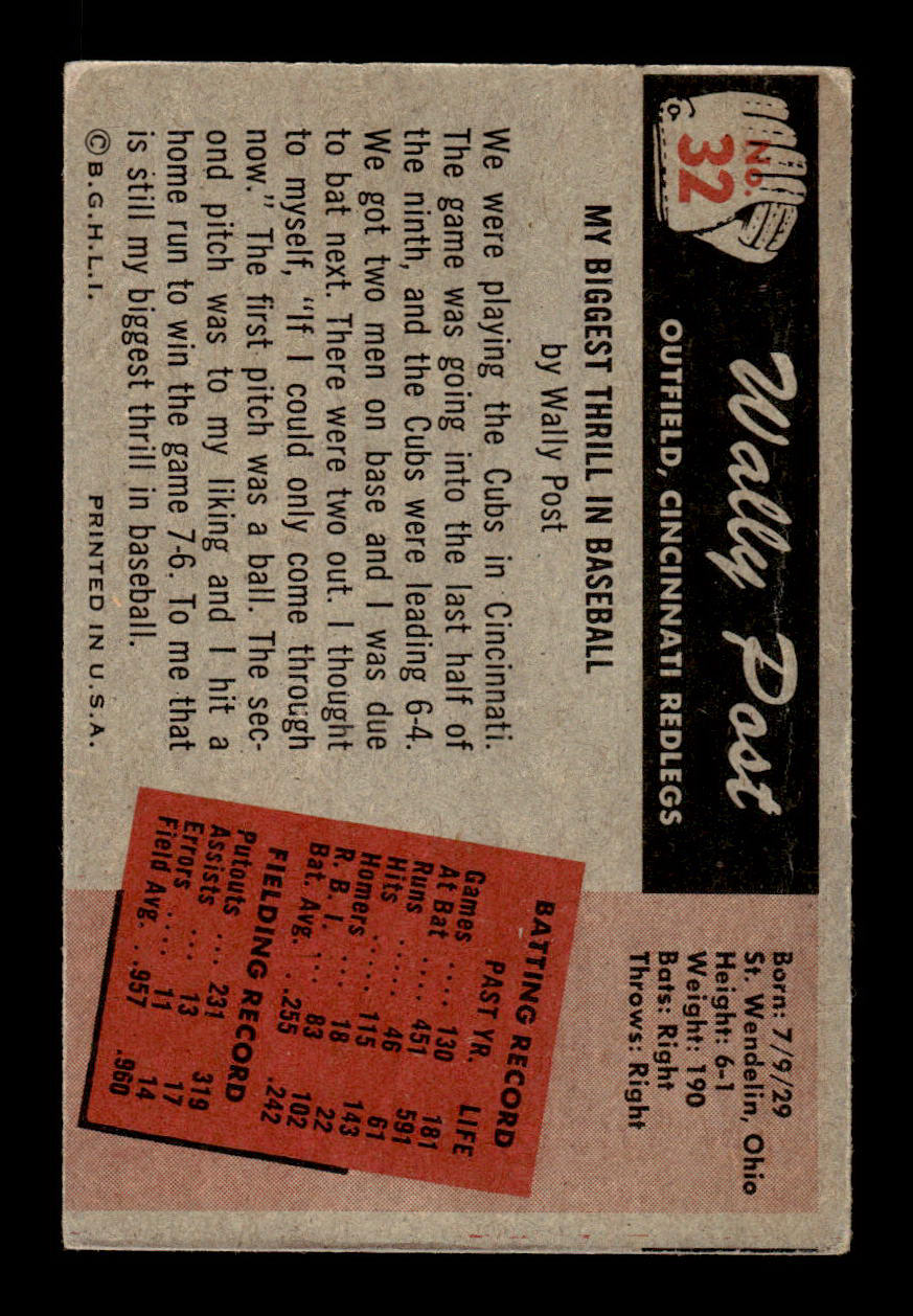 1955 Bowman #32 Wally Post Cincinnati Redlegs G/VG 55B10007068