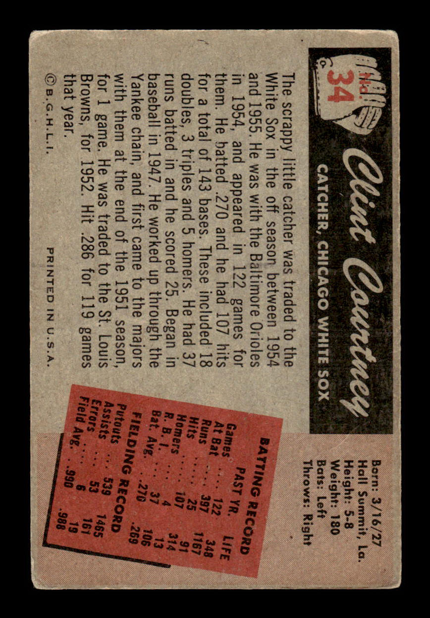 1955 Bowman #34 Clint Courtney Chicago White Sox G/VG 55B10007070