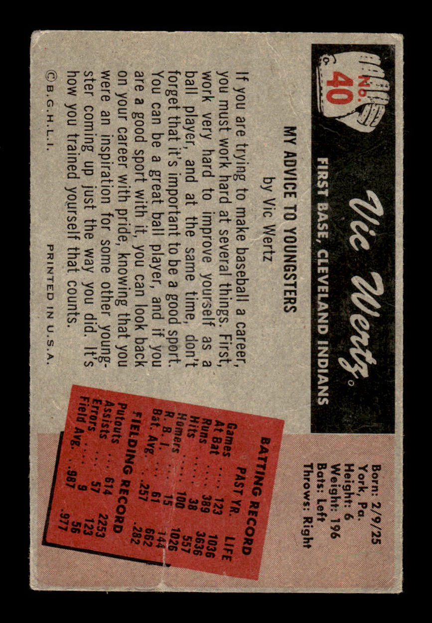 1955 Bowman #40 Vic Wertz Cleveland Indians FILLER 55B10007076