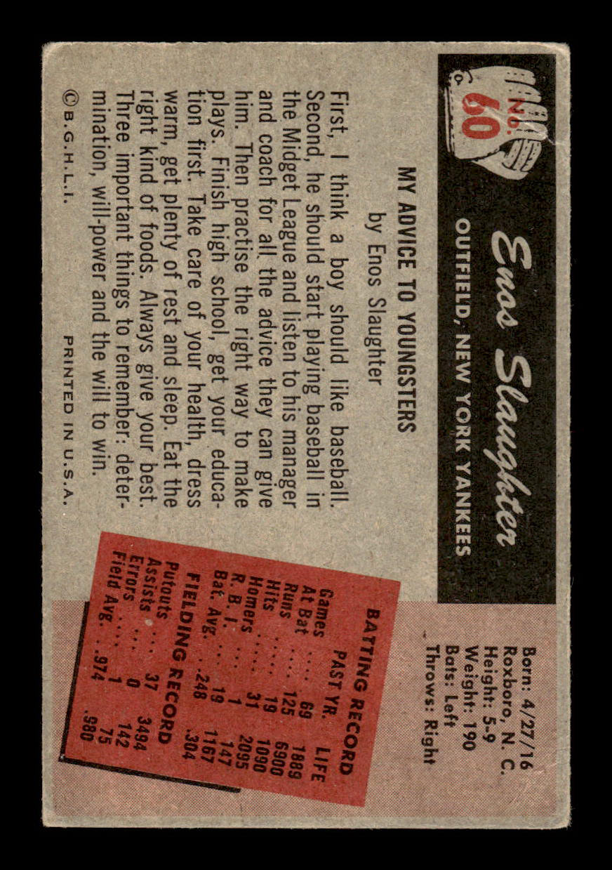 1955 Bowman #60 Enos Slaughter New York Yankees G 55B10007096