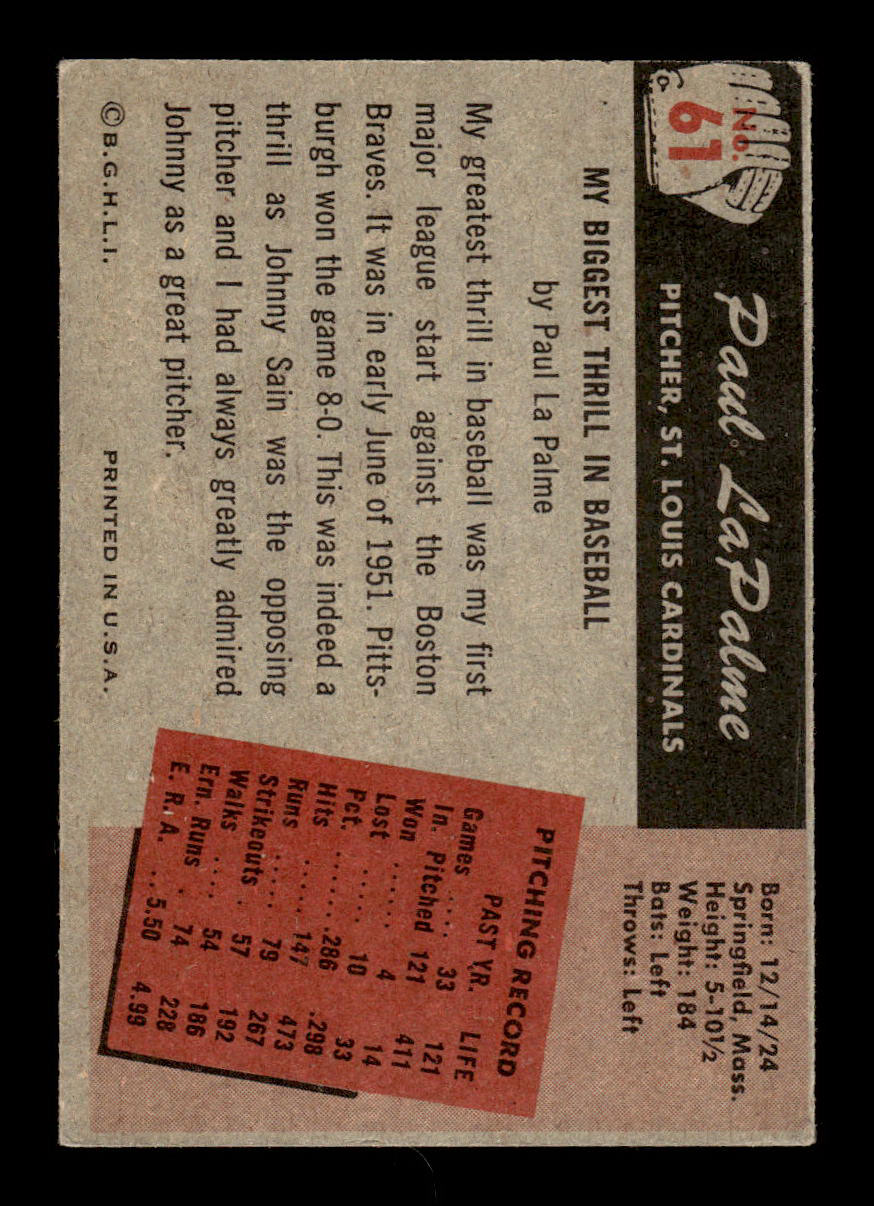 1955 Bowman #61 Paul LaPalme St. Louis Cardinals G/VG 55B10007097