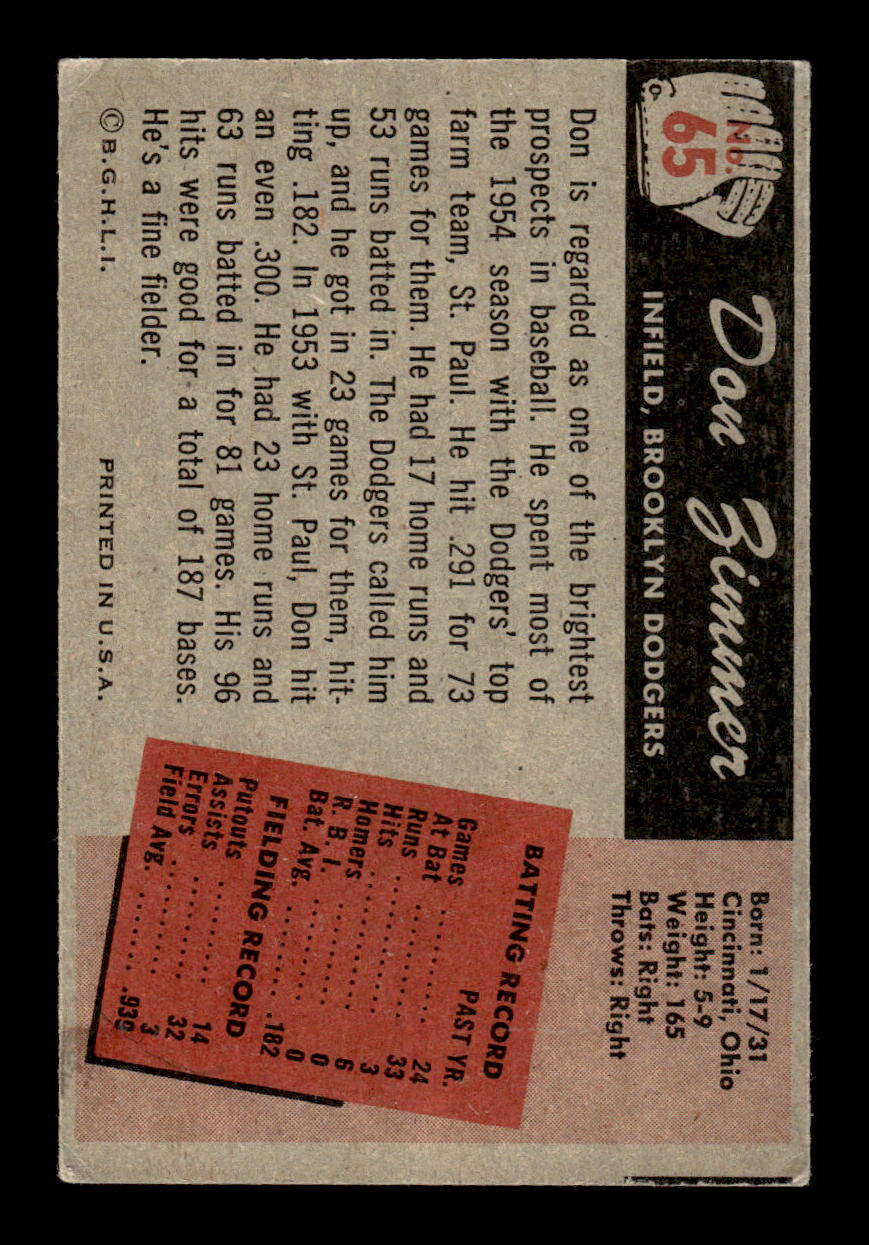 1955 Bowman #65 Don Zimmer Brooklyn Dodgers G/VG 55B10007101