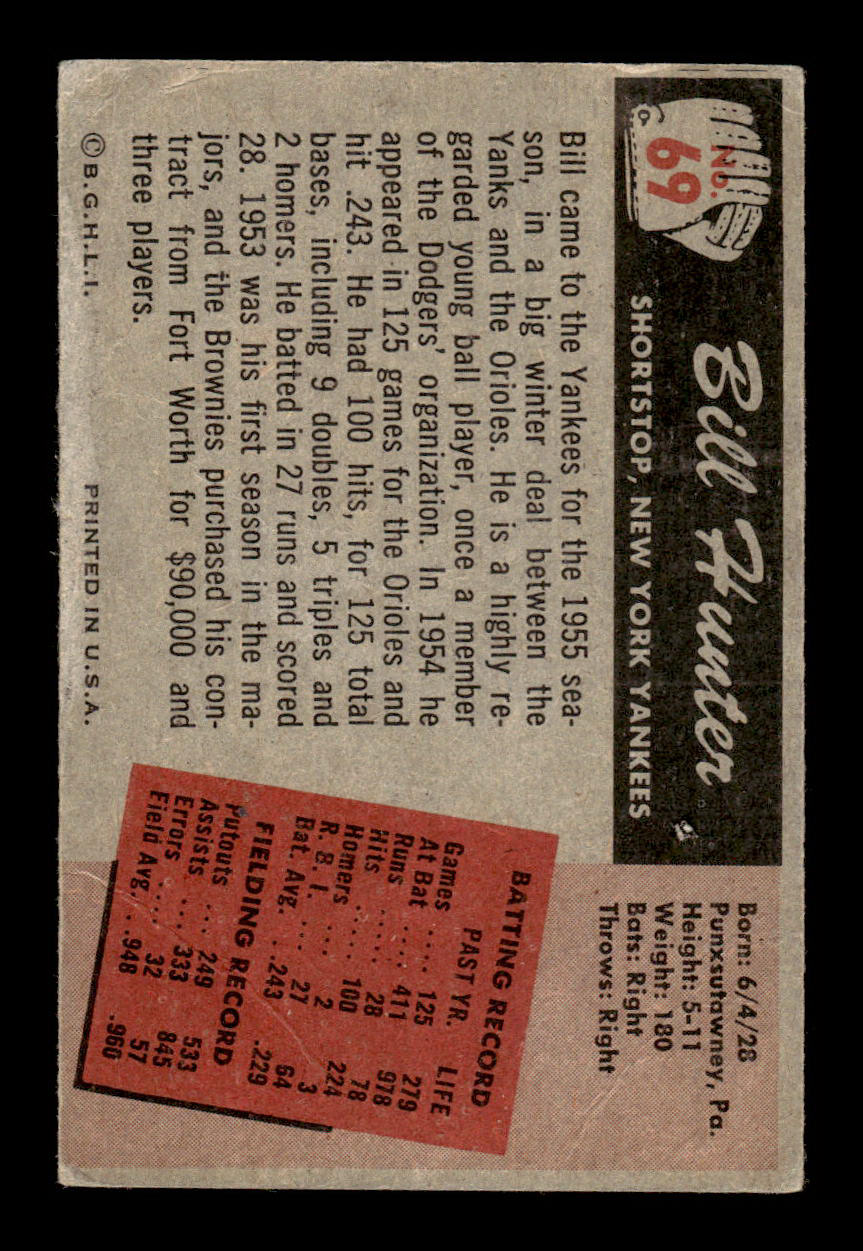 1955 Bowman #69 Billy Hunter New York Yankees G 55B10007105