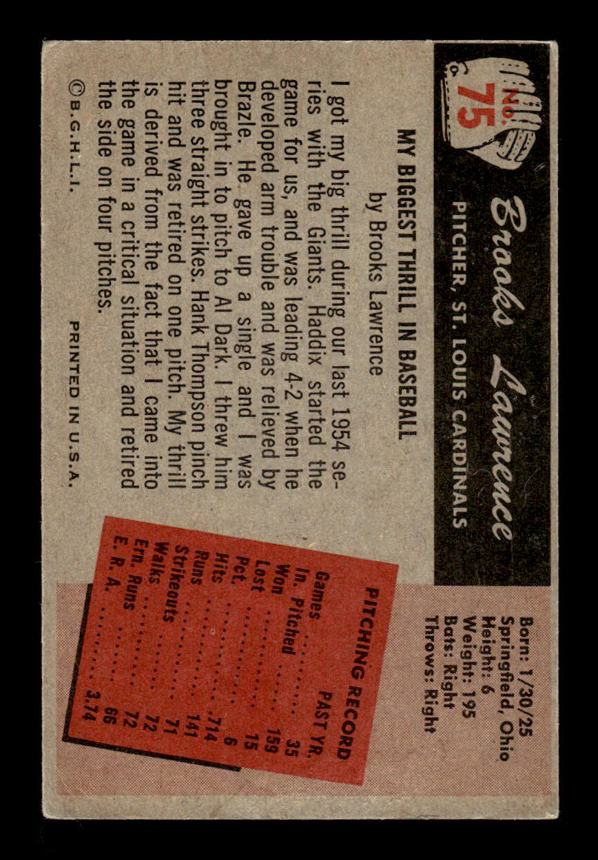 1955 Bowman #75 Brooks Lawrence St. Louis Cardinals G/VG 55B10007111