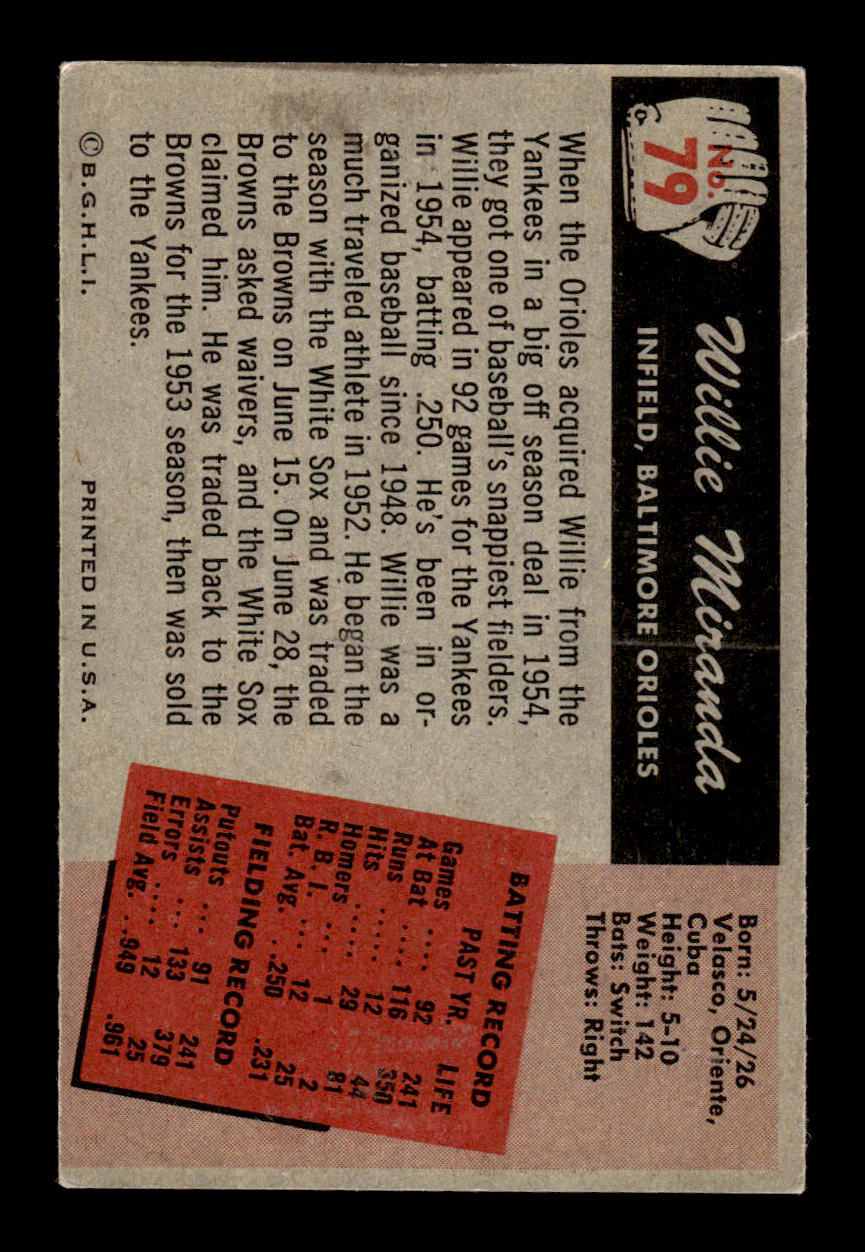 1955 Bowman #79 Willy Miranda Baltimore Orioles G/VG 55B10007115