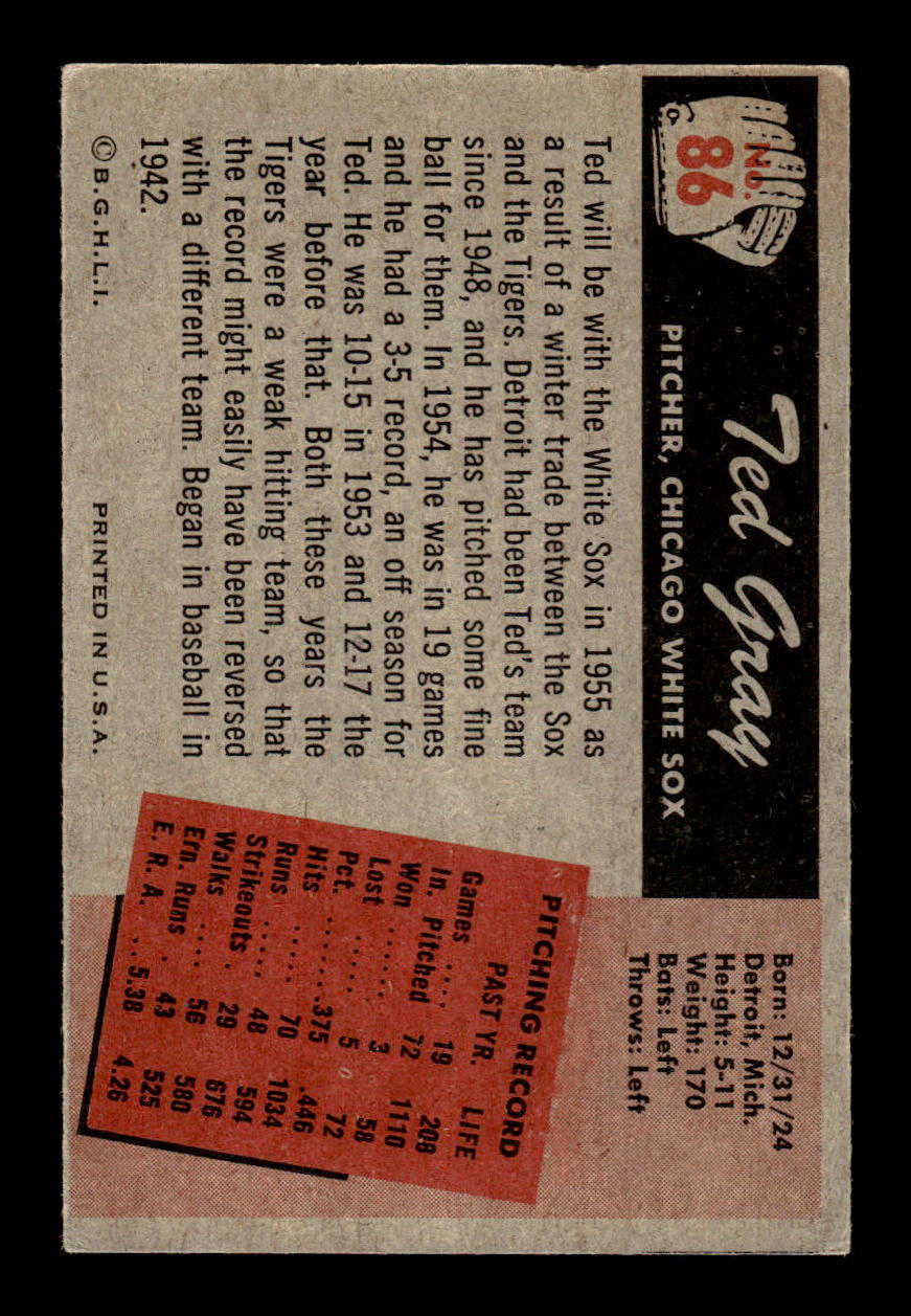 1955 Bowman #86 Ted Gray Chicago White Sox VG 55B10007122