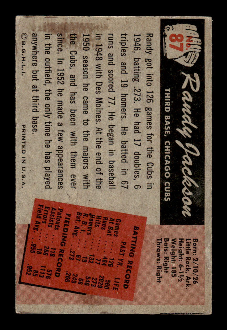 1955 Bowman #87 Randy Jackson Chicago Cubs VG 55B10007123