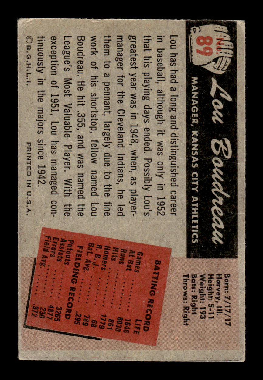 1955 Bowman #89 Lou Boudreau Kansas City Athletics G 55B10007125