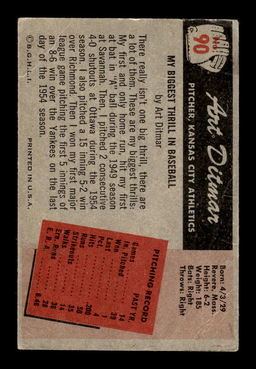 1955 Bowman #90 Art Ditmar Kansas City Athletics G/VG 55B10007126