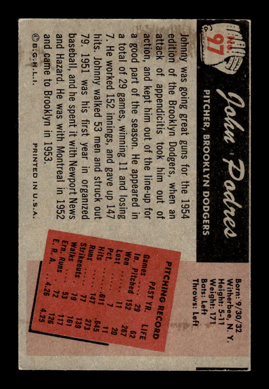 1955 Bowman #97 John Podres Brooklyn Dodgers VG 55B10007133