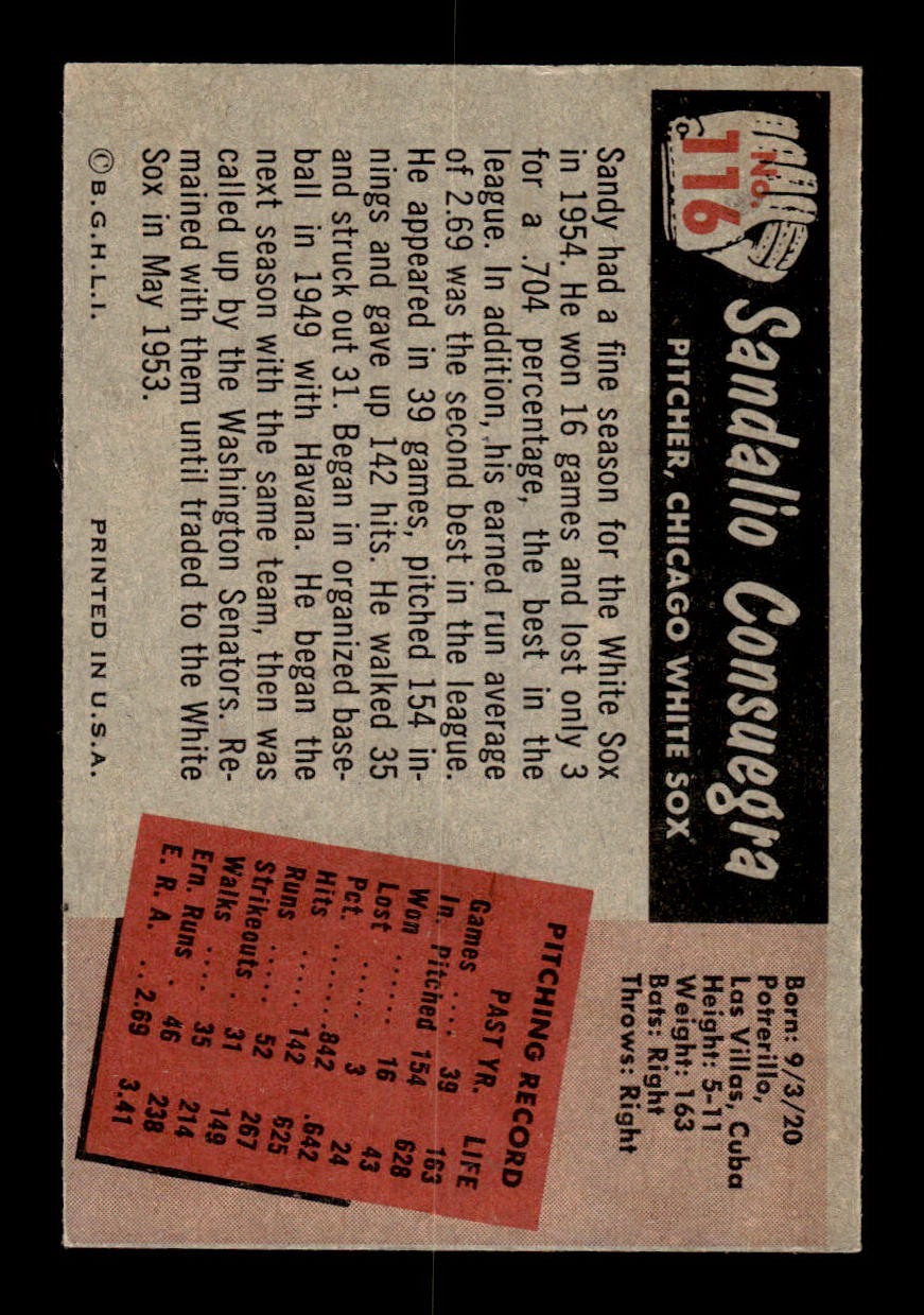 1955 Bowman #116 Sandy Consuegra Chicago White Sox G/VG 55B10007153