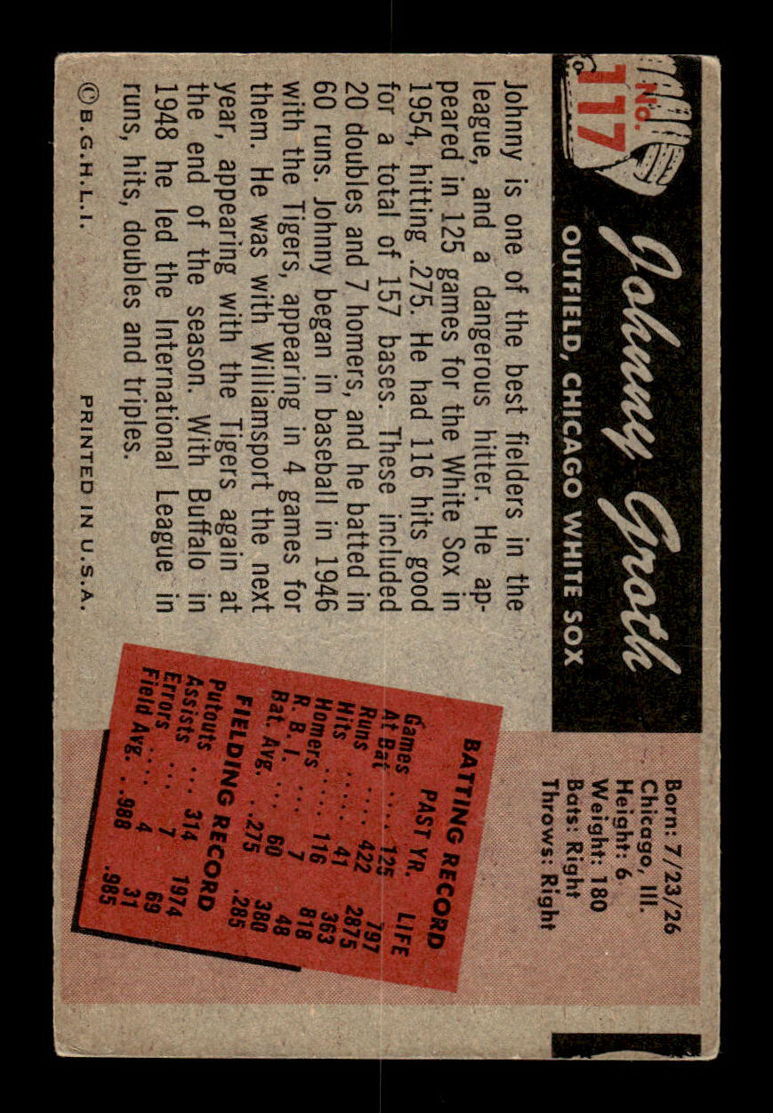 1955 Bowman #117 Johnny Groth Chicago White Sox G/VG 55B10007154