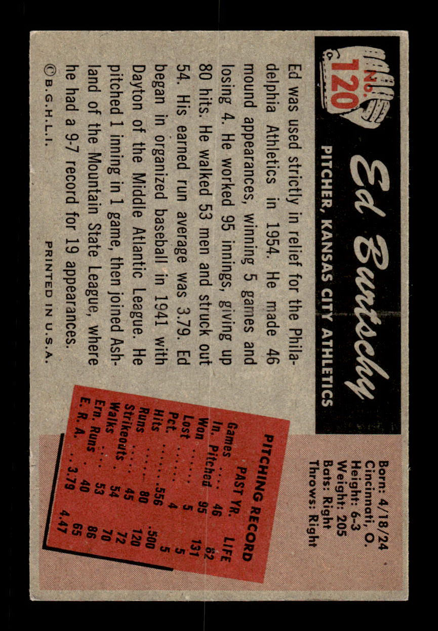 1955 Bowman #120 Ed Burtschy Kansas City Athletics G/VG 55B10007157