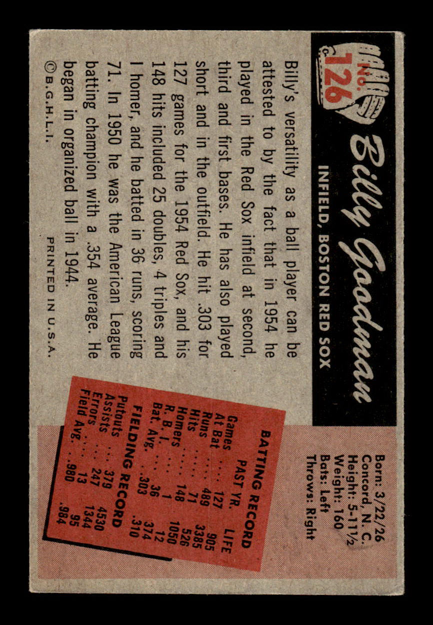 1955 Bowman #126 Billy Goodman Boston Red Sox G/VG 55B10007163