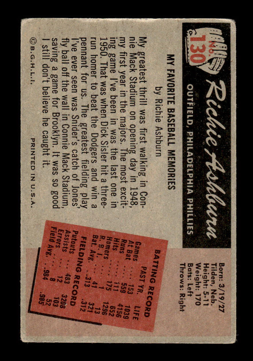 1955 Bowman #130 Richie Ashburn Philadelphia Phillies G/VG 55B10007167