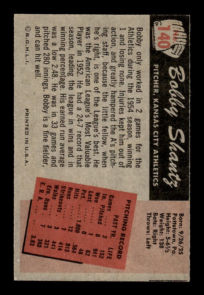 1955 Bowman #140 Bobby Shantz Kansas City Athletics EX 55B10007177
