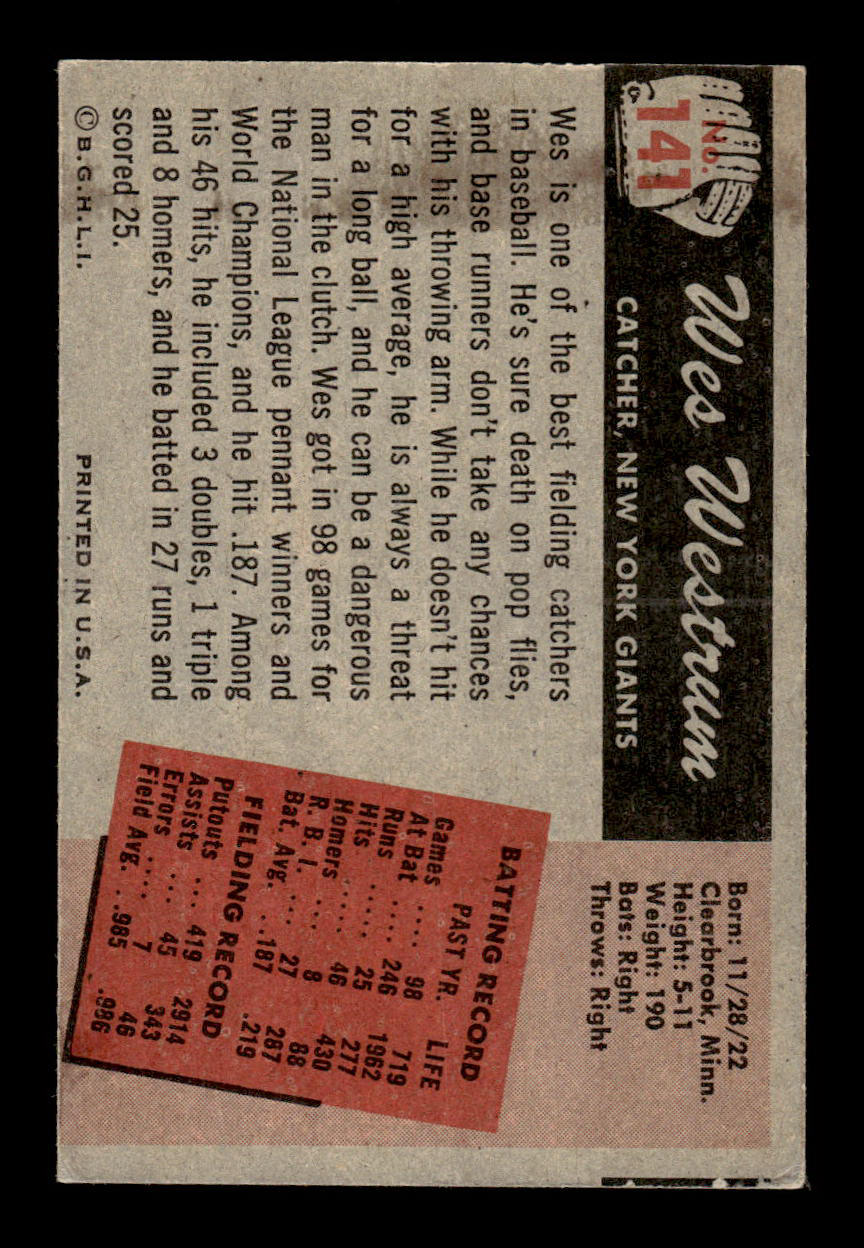 1955 Bowman #141 Wes Westrum New York Giants EX 55B10007178