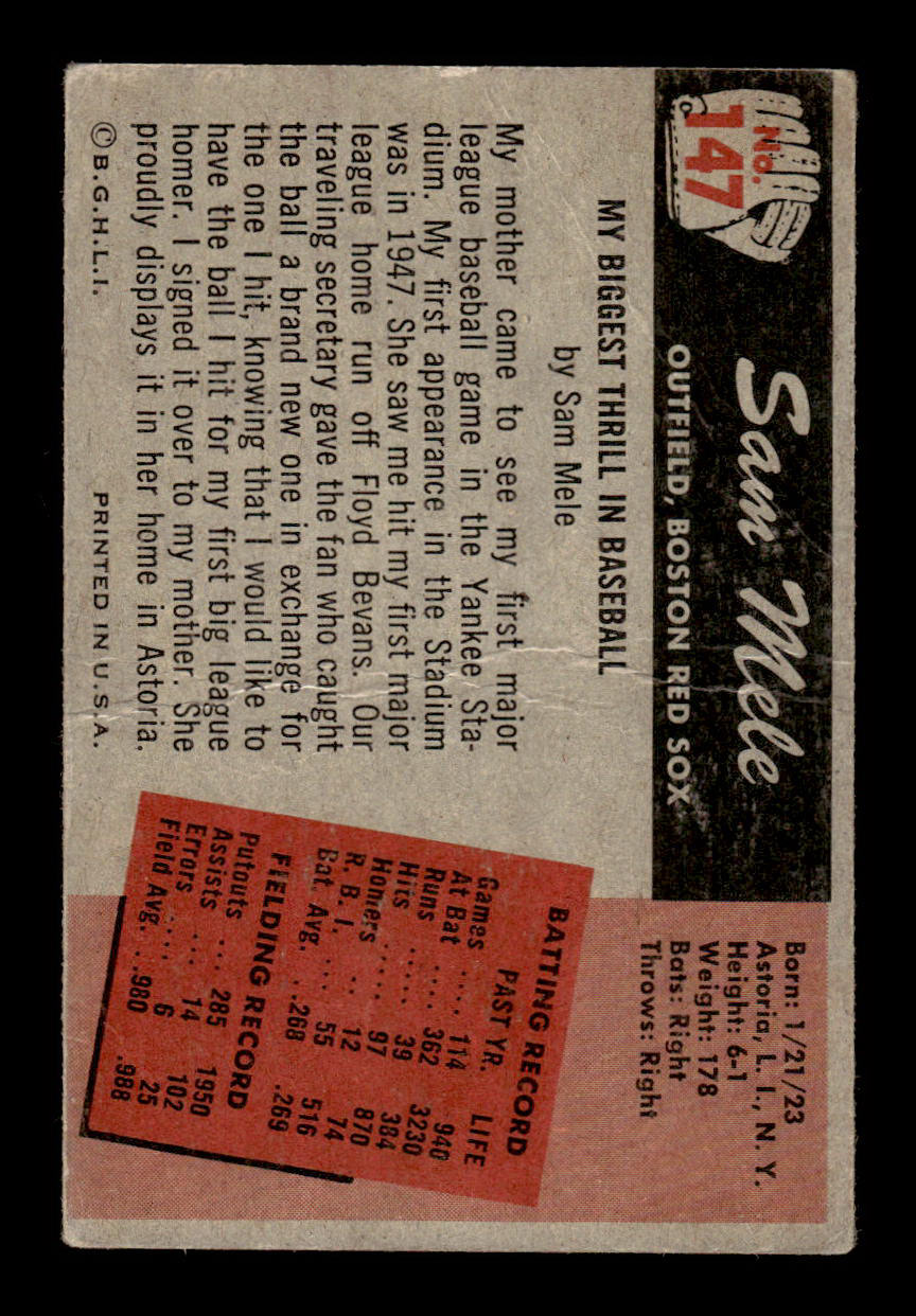 1955 Bowman #147 Sam Mele Boston Red Sox G/VG 55B10007184