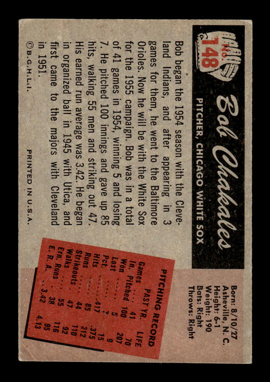 1955 Bowman #148 Bob Chakales Chicago White Sox G/VG 55B10007185