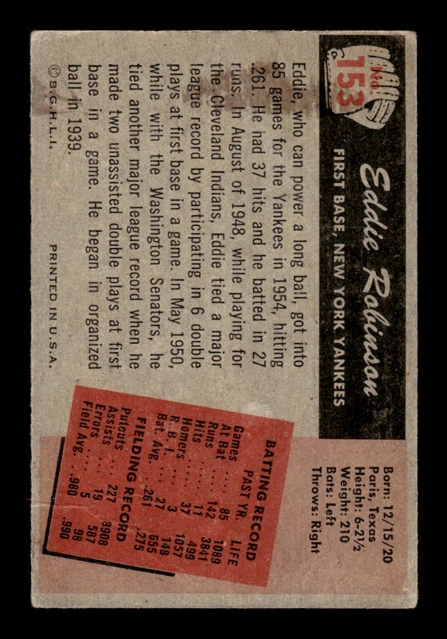 1955 Bowman #153 Eddie Robinson New York Yankees G/VG 55B10007189