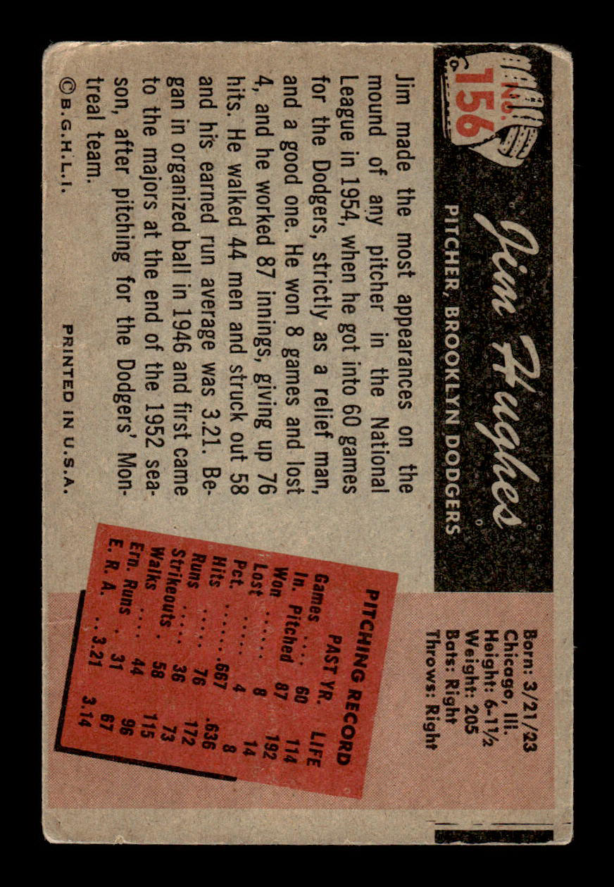 1955 Bowman #156 Jim Hughes Brooklyn Dodgers G/VG 55B10007191