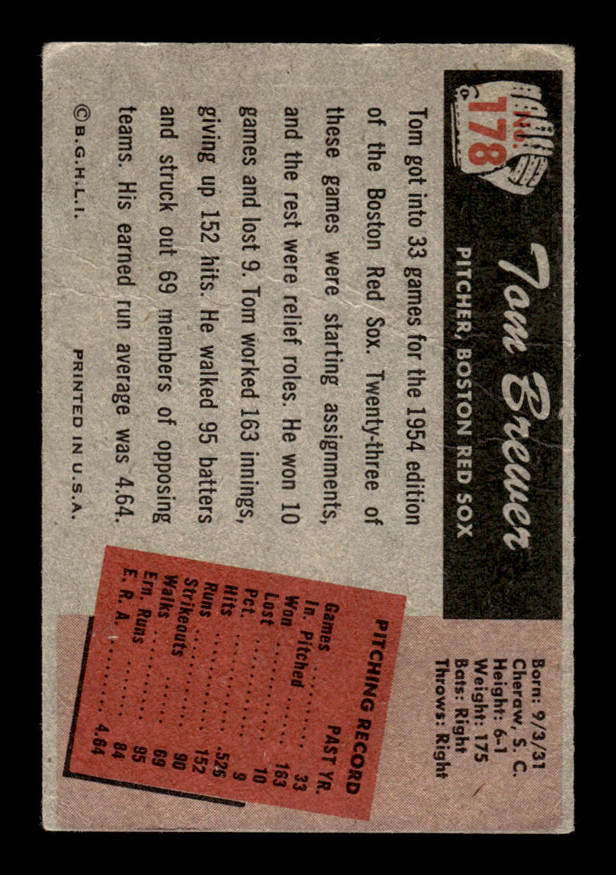 1955 Bowman #178 Tom Brewer Boston Red Sox G/VG 55B10007212