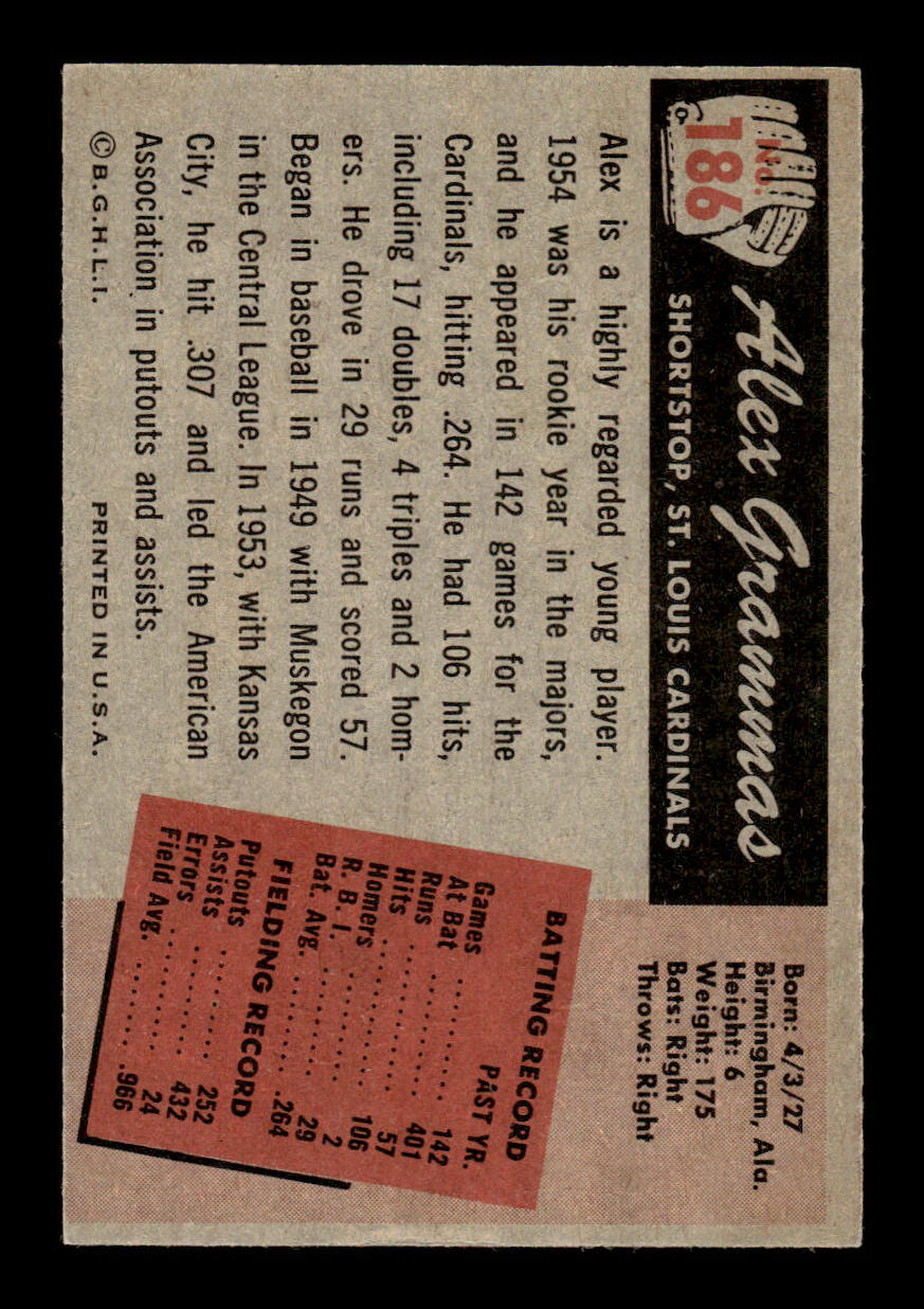 1955 Bowman #186 Alex Grammas St. Louis Cardinals VGEX 55B10007220