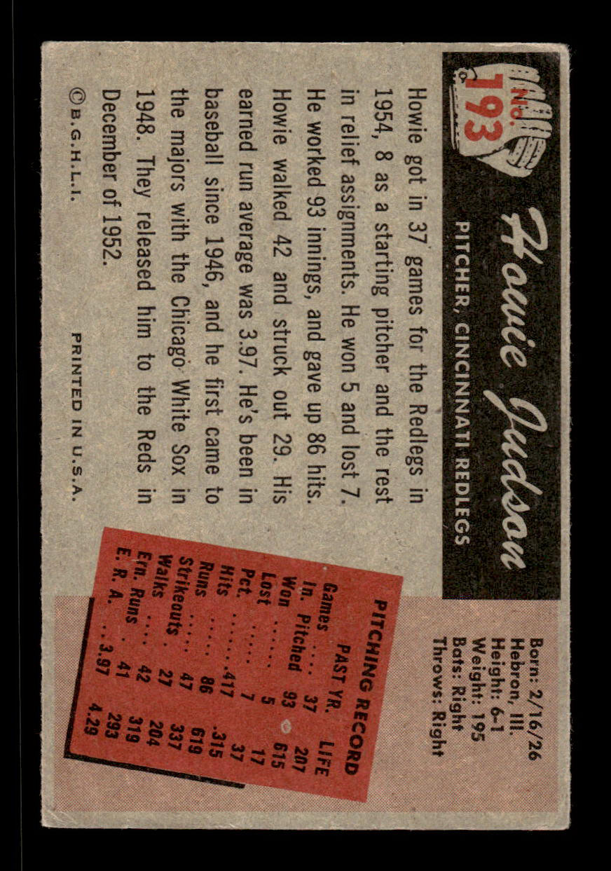 1955 Bowman #193 Howie Judson Cincinnati Redlegs VGEX 55B10007227