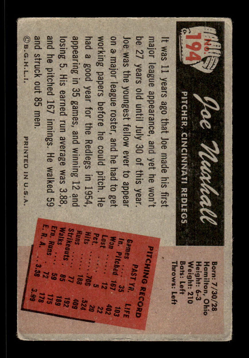 1955 Bowman #194 Joe Nuxhall Cincinnati Redlegs VGEX 55B10007228