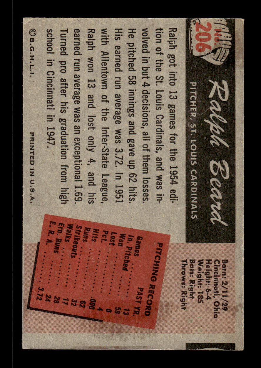 1955 Bowman #206 Ralph Beard St. Louis Cardinals VGEX 55B10007239