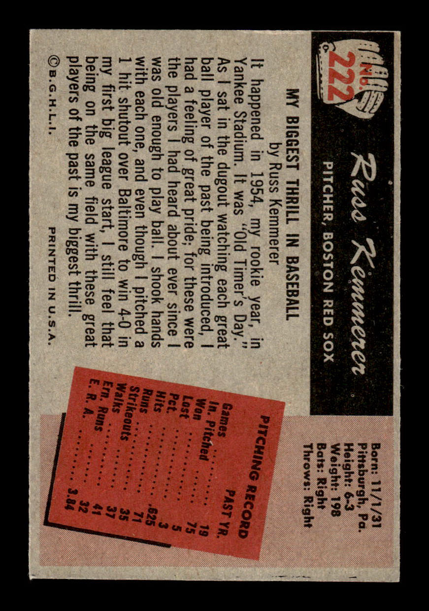 1955 Bowman #222 Russ Kemmerer Boston Red Sox VGEX 55B10007255