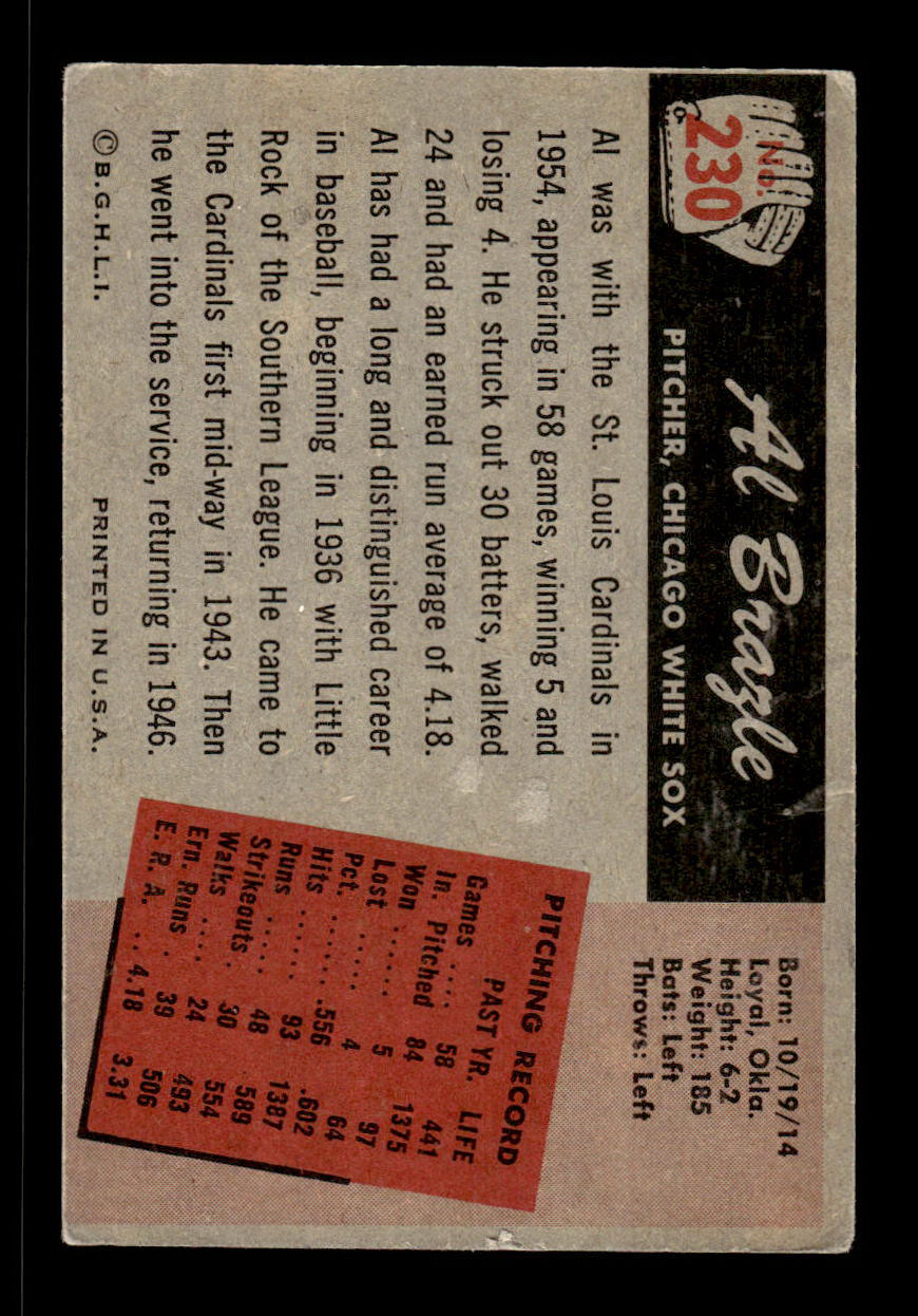1955 Bowman #230 Al Brazle Chicago White Sox G/VG 55B10007263
