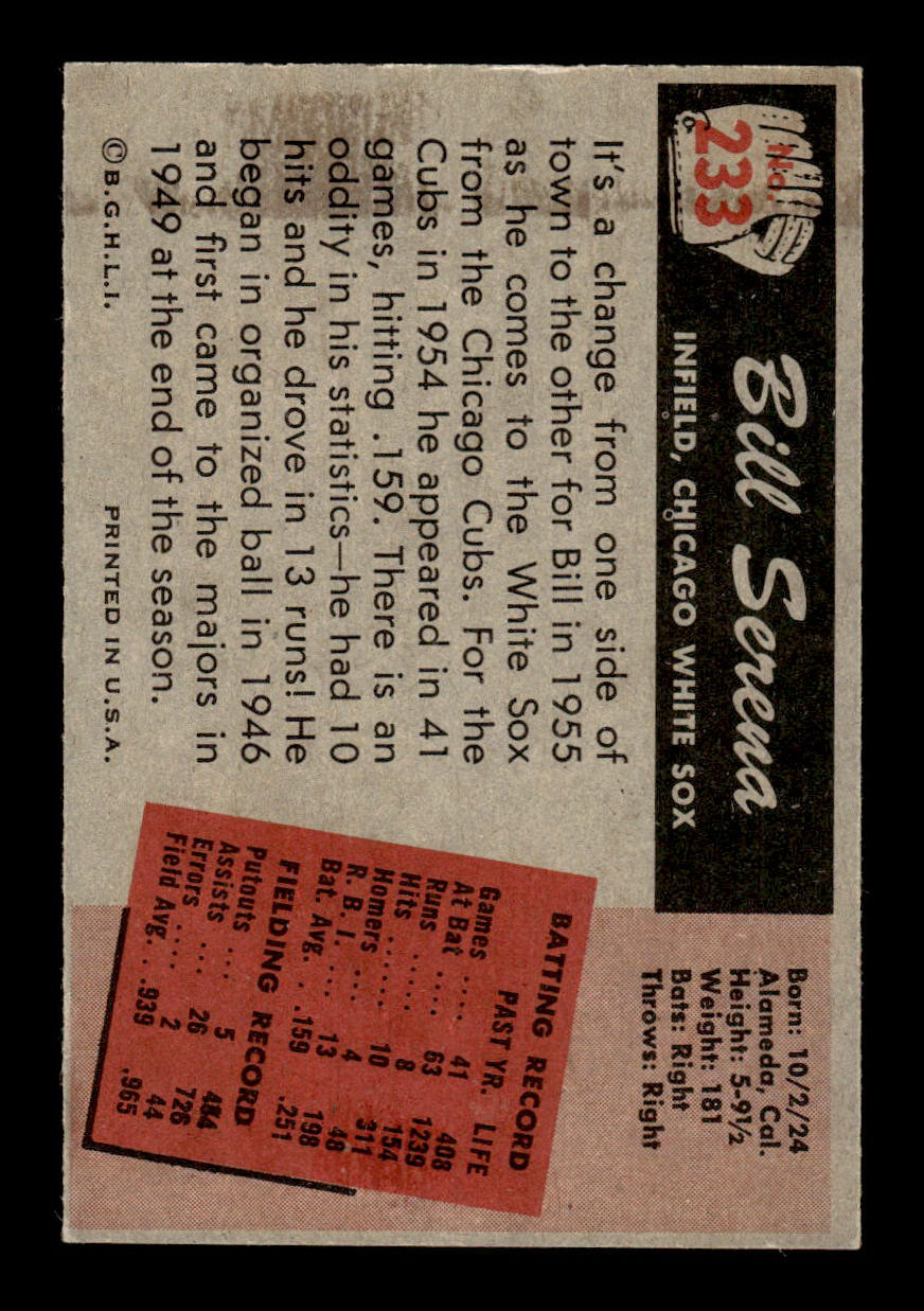 1955 Bowman #233 Bill Serena Chicago White Sox EX 55B10007266