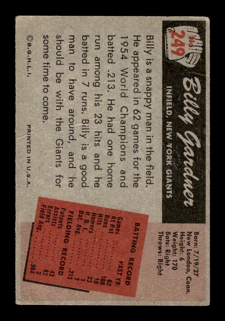 1955 Bowman #249 Billy Gardner New York Giants VG 55B10007281
