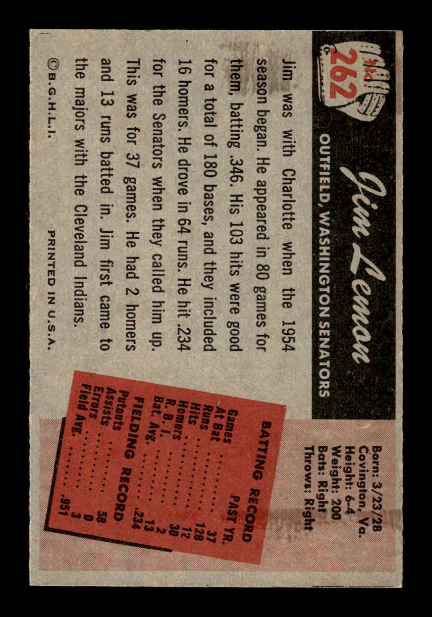 1955 Bowman #262 Jim Lemon Washington Senators EX 55B10007292