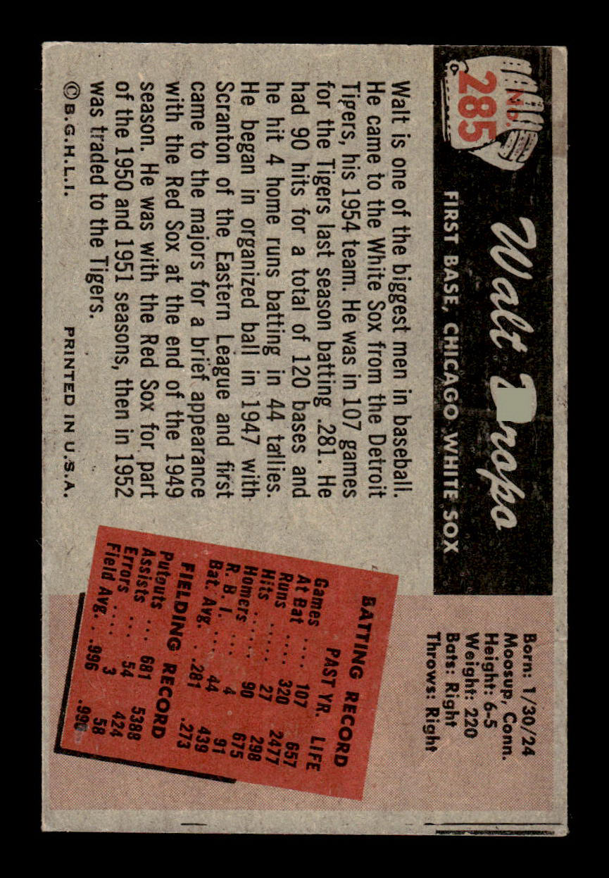 1955 Bowman #285 Walt Dropo Chicago White Sox VGEX 55B10007316