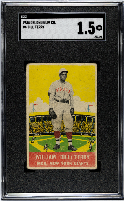 1933 Delong Gum Co. #4 Bill Terry SGC 1.5 SN 1721641