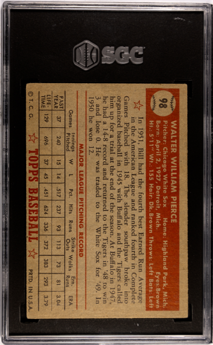 1952 Topps #98 Bill Pierce SGC 4.5 SN 7301428