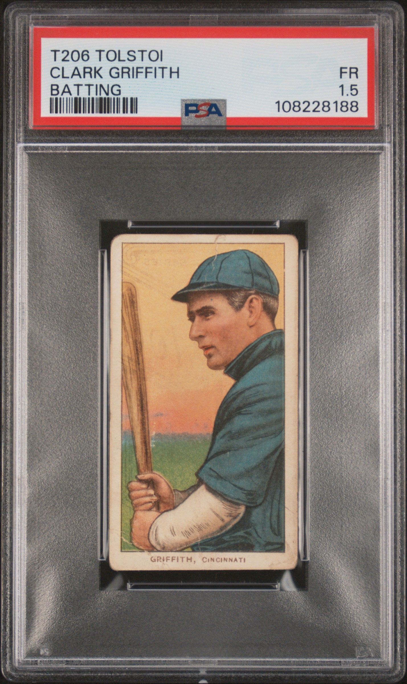 1909-11 T206 Tolstoi Clark Griffith Batting PSA 1.5 SN 108228188
