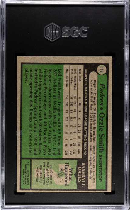 1979 Topps #116 Ozzie Smith SGC 6 SN 1206989