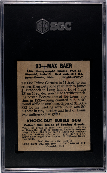 1948 Leaf Gum Co. #93 Max Baer SGC A SN 1271878