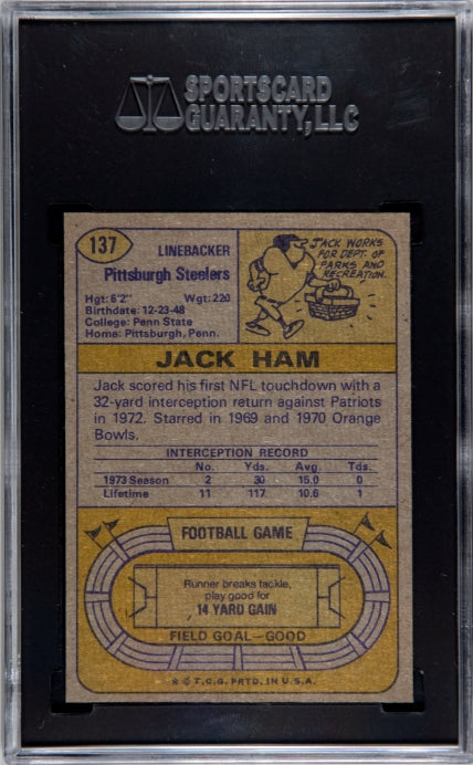 1974 Topps #137 Jack Ham SGC 8 SN 6546124
