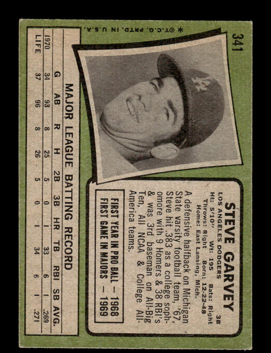 1971 Topps #341 Steve Garvey Los Angeles Dodgers EX 55B10007452