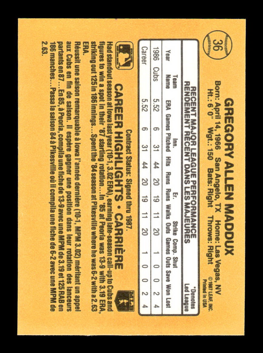 1987 Donruss #36 Greg Maddux EXMT PACK FRESH 55B10007459