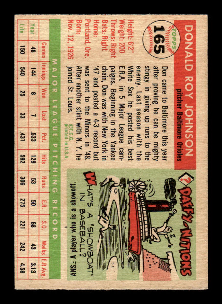 1955 Topps #165 Don Johnson Baltimore Orioles EX - HI# 55B10007472