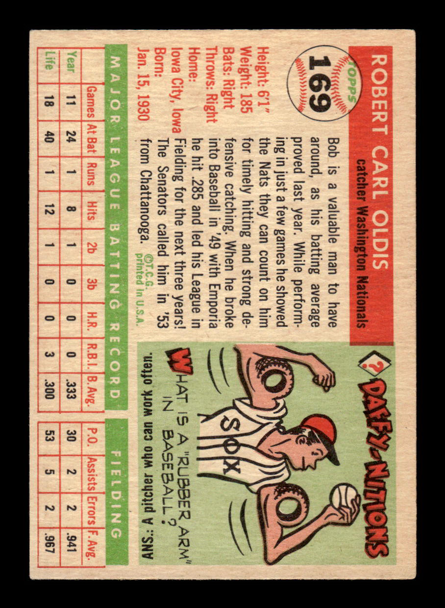 1955 Topps #169 Bob Oldis Washington Senators EX - HI# 55B10007476
