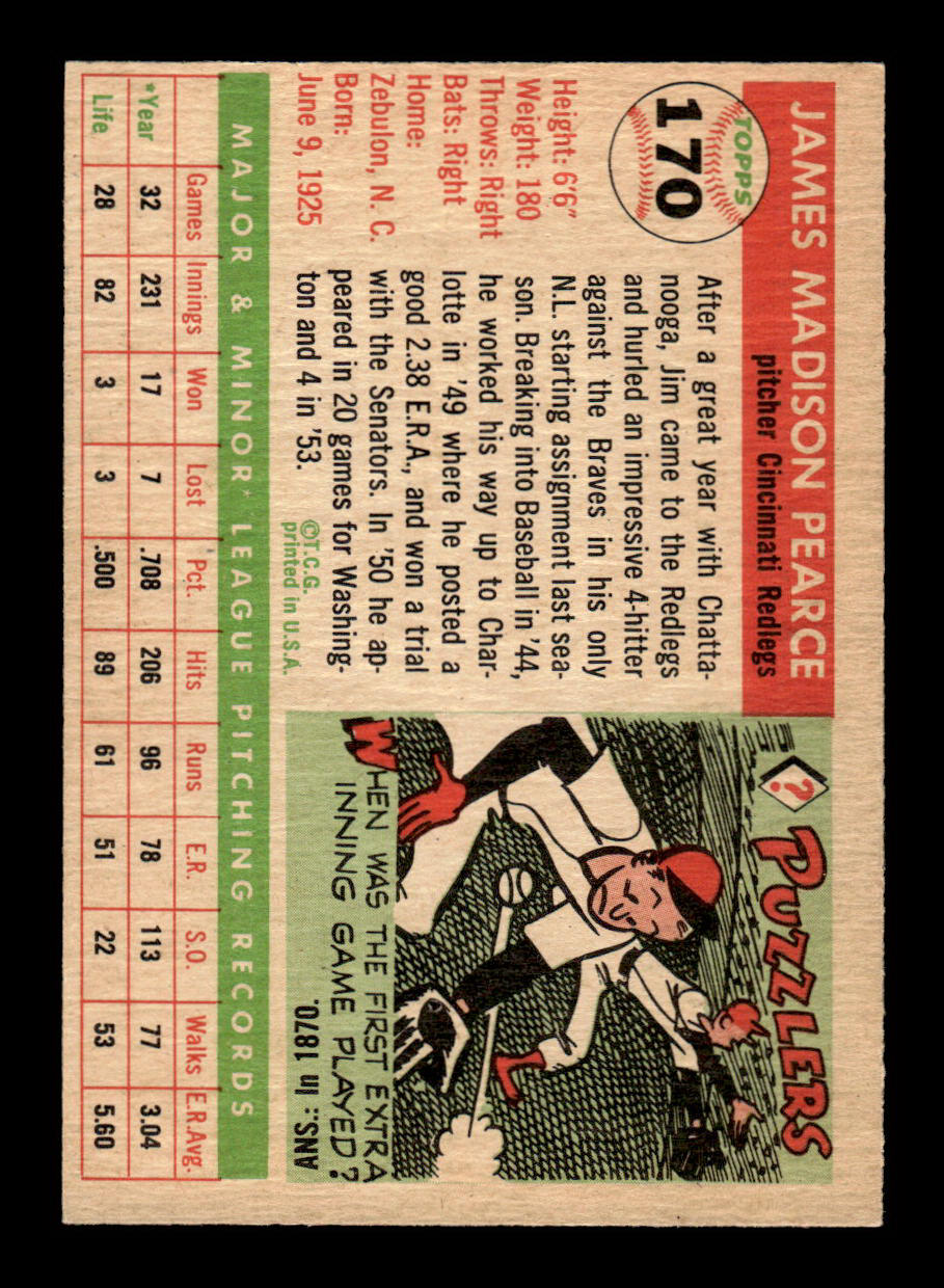 1955 Topps #170 Jim Pearce Cincinnati Redlegs EX - HI# 55B10007477