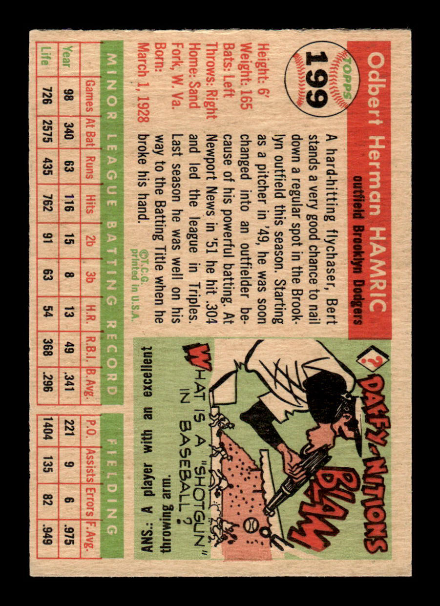 1955 Topps #199 Bert Hamric Brooklyn Dodgers EX - HI# 55B10007486